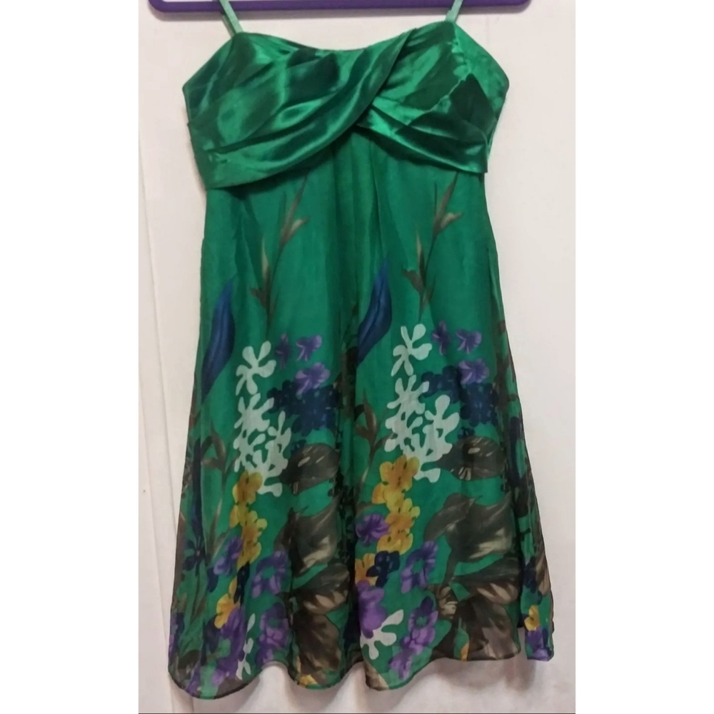 TwentyOne Emerald Dress w/sheer Floral Overlay